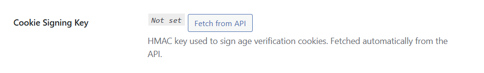 Cookie Signing Key showing "Not set" with Fetch from API button